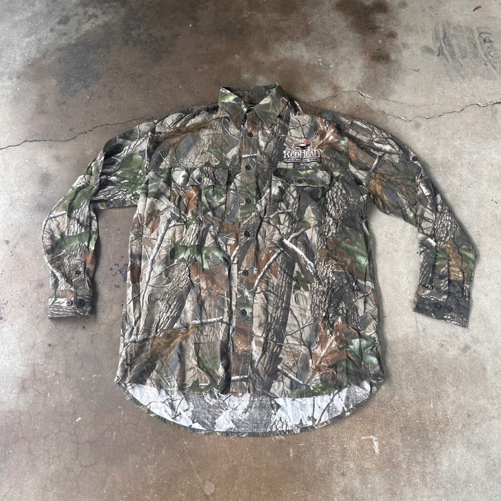 RedHead Hunting Shirt Mens XL Camo Excellent Realtree Hardwoods Button Down